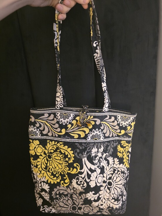 Vera Bradley Handbags - Vera Bradley Retired Quilted Floral Print Tote Bag in Black, Yellow & White